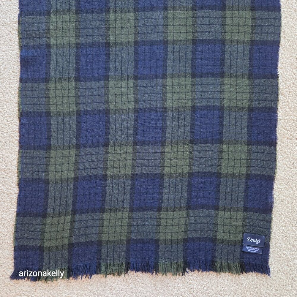 Drake's Merino Wool Blackwatch Plaid Woven Scarf - Picture 3 of 12